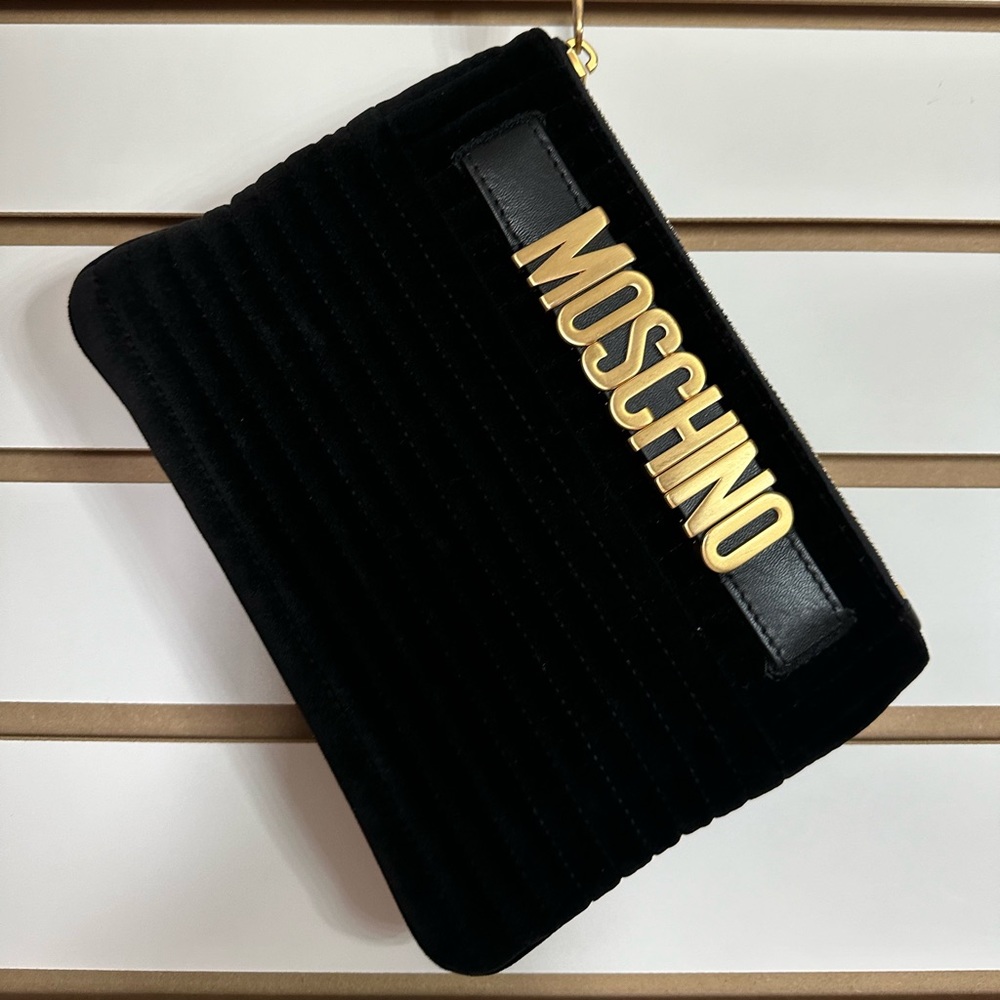 MOSCHINO black velvet wristlet